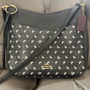 Coach Crossbody Bag – Black Leather with Butterfly Print – Gold Hardware